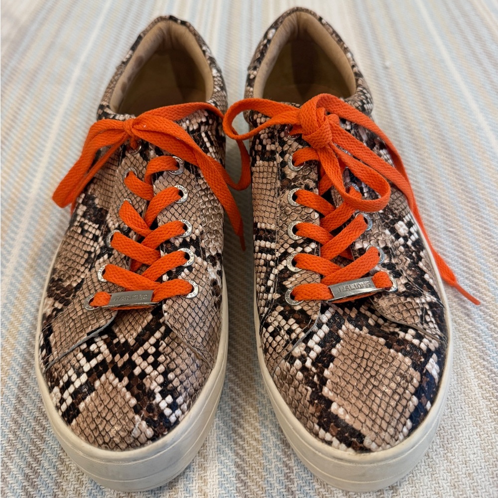 J/Slides Snakeskin Platform Sneakers with Orange Laces